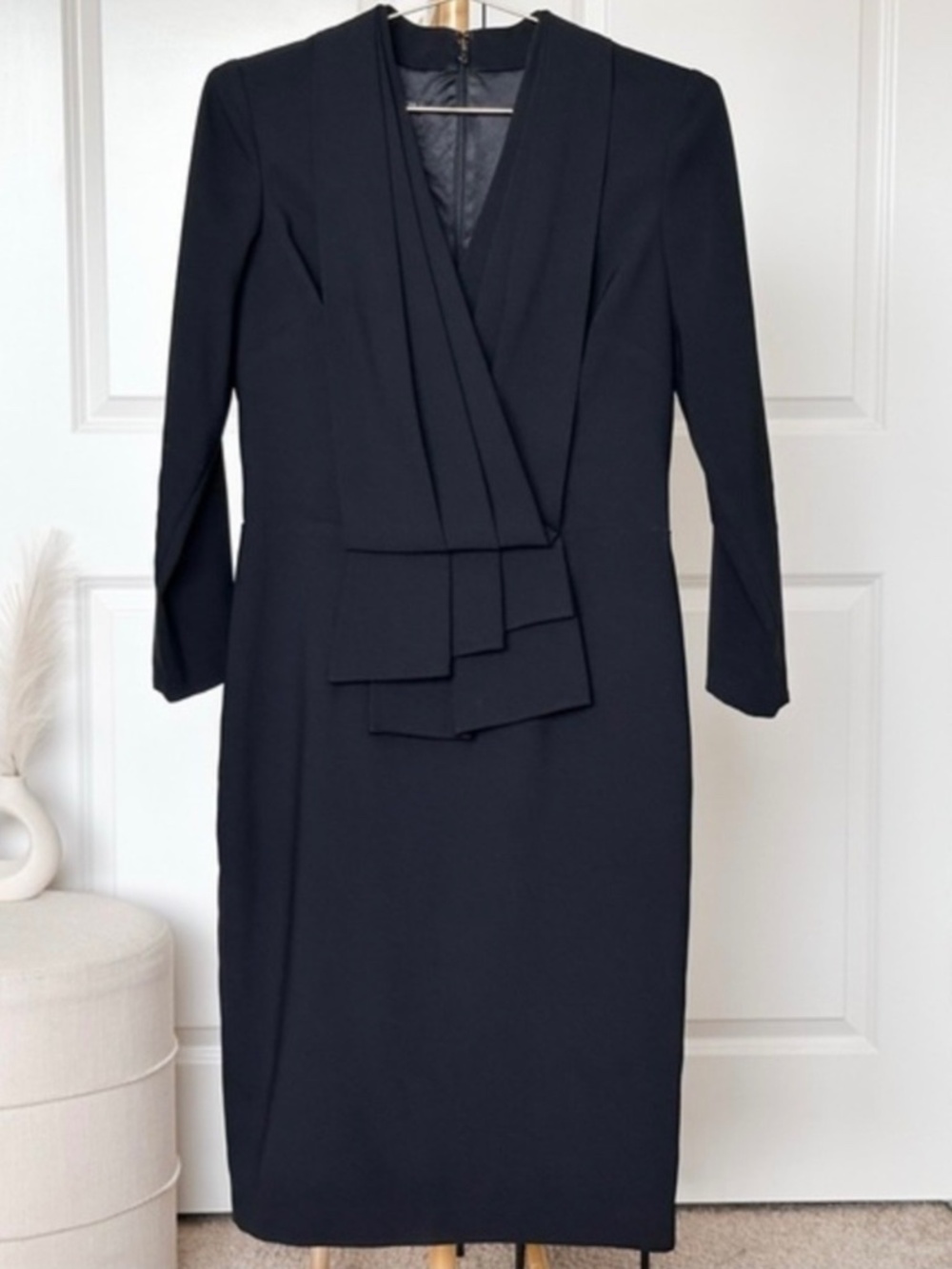 David Meister cocktail black drape party dress